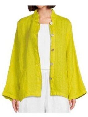 Bryn Walker Linen Danuta Button Front Swing Jacket in Chartreuse Size S